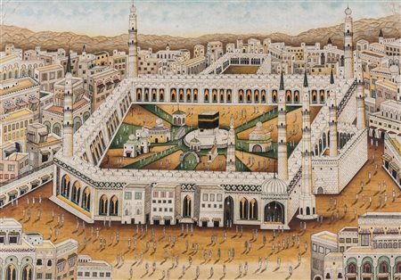 Arte Islamica Dipinto su carta raffigurante Mecca India o Turchia, tardo XIX...