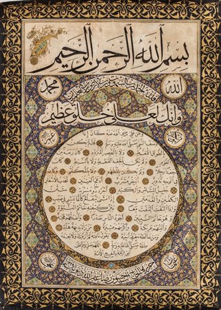Arte Islamica Hilye su pergamena firmata da Haj Seyed Hasan Reza Turchia...