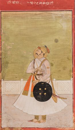 Arte Indiana Ritratto di Maharaja stante India, Rajasthan, XIX secolo...