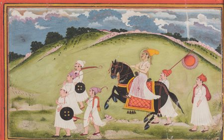 Arte Indiana Dipinto raffigurante un Maharaja in processione India,...
