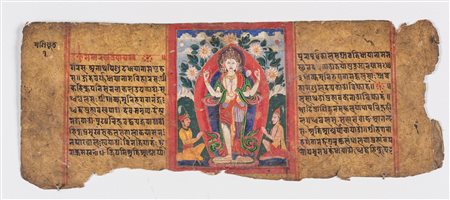 Arte Indiana Pagina manoscritta miniata raffigurante Avalokitesvara India,...