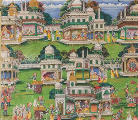 Arte Indiana Miniatura raffigurante episodi del Ramayana Nepal, XIX secolo ....