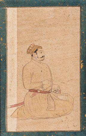 Arte Indiana Disegno raffigurante un nobile seduto India, Rajasthan,...