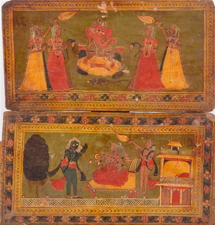Arte Indiana Rara coppia di copertine di manoscritto India, inizi XIX secolo...