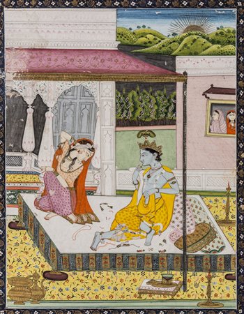 Arte Indiana Miniatura raffigurante Krishna e Radha India, Pahari, Kangra,...