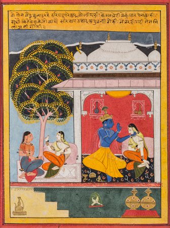 Arte Indiana Miniatura raffigurante un passaggio del Ragamala India, Mewar,...