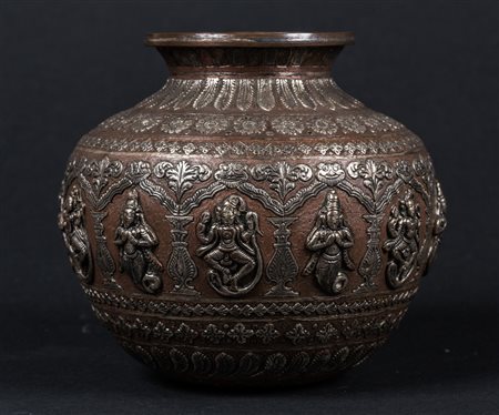 Arte Indiana Vaso in rame con decorazione in argento India meridionale,...
