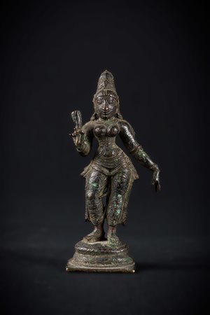 Arte Indiana Piccola scultura in bronzo raffigurante Bhumidevi India...