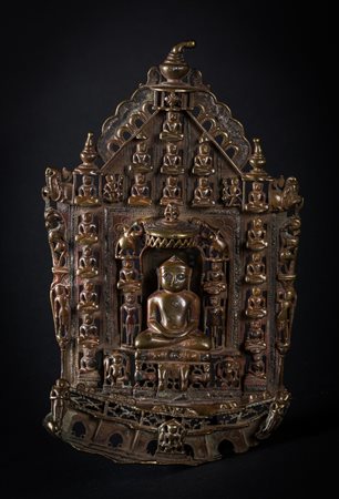 Arte Indiana Altare jainista in bronzo raffigurante Sambhavanatha India, XVII...