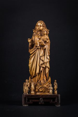 Arte Indiana Intaglio in avorio raffigurante Madonna e Gesù bambino India,...