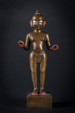 Arte Indiana Fusione in bronzo raffigurante un personaggio jainista India...
