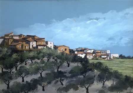 ENOTRIO PUGLIESE "paesaggio calabrese" 70x100 olio su tavola anni ‘70...