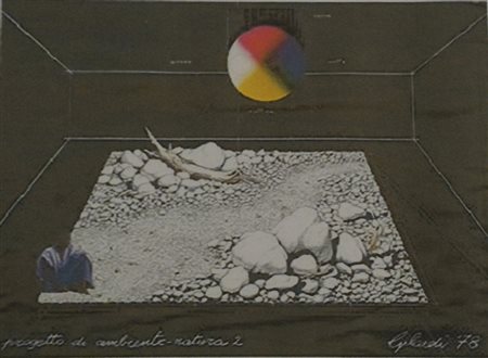 PIERO GILARDI "progetto"50X70 tecnica mista e collage su carta in teca di...