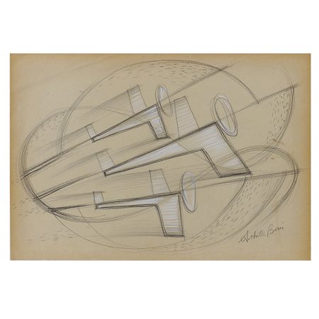 Achille Boni XX Sec. 19x27 cm. "Squadriglia aerea", matite su carta, firmato...