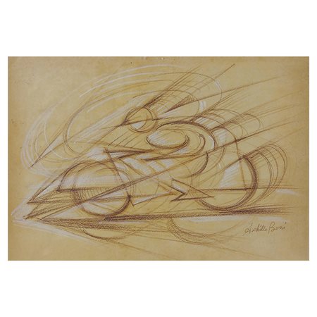 Achille Boni XX Sec. 19x28 cm. "Motociclista", pastelli su carta, firmato in...