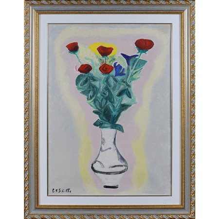 Giuseppe Cesetti Tuscania 1902 - 1990 70x50 cm. "Vaso di fiori", olio su...