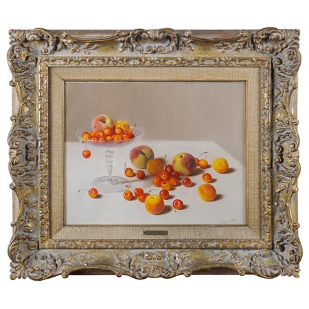 Leonardo Cominotto 1898 - 1966 40x50 cm. "Natura morta di frutta", olio su...