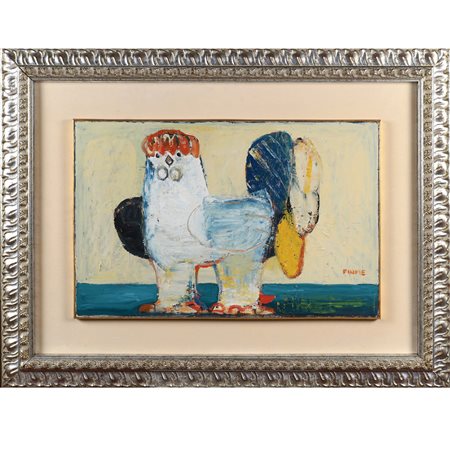 Salvatore Fiume Comiso 1915 - Milano 1997 50x78 mm. "Gallo", olio su...