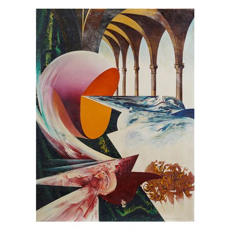 Bruno Bruni Gradara 1935 80x60 cm. "Composizione", tecnica mista su tela,...