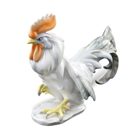 Gallo in porcellana policroma Rosenthal XX Sec. 15,5x19 cm. poggiante su base...