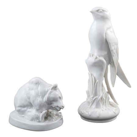 Meissen, due sculture in porcellana bianca Germania, XX Sec. h. 9 - 20 cm....