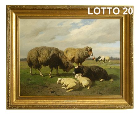 LOUIS M. D. ROBBE (1806 – 1887) DIPINTO OLIO SU TAVOLA RAFF. SCENA AGRESTE...