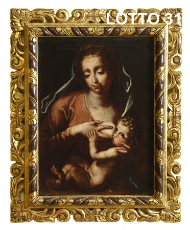 ANONIMO DEL XVII° SEC. DIPINTO OLIO SU TELA RAFF. MADONNA CON BIMBO MIS. 65 X 50