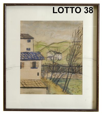 L. E. SPILIMBERGO (1896 – 1964) ACQUERELLO SU CARTA RAFF. PAESAGGIO MIS. 33 X 28