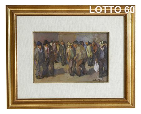 GIACOMO MALFANTI (1907 - 1998) DIPINTO OLIO SU TAVOLA RAFF. IL MERCATO MIS....