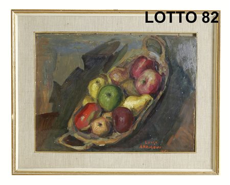 LUIGI ARRIGONI (1896 - 1964) DIPINTO OLIO SU TAVOLA RAFF. NATURA MORTA DI...