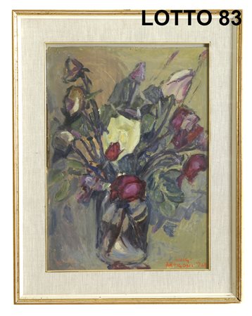 LUIGI ARRIGONI (1896 – 1964) DIPINTO OLIO SU CARTONE RAFF. VASO DI FIORI MIS....