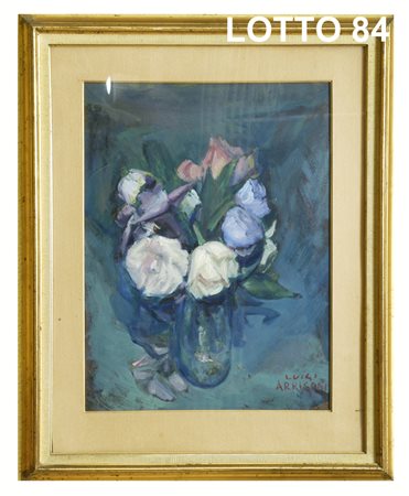 LUIGI ARRIGONI (1896 - 1964) DIPINTO OLIO SU CARTONE RAFF. VASO DI FIORI MIS....