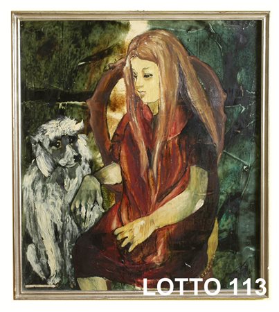 PEREZ DIPINTO OLIO SU TELA RAFF. RAGAZZA CON CANE MIS. 80 X 90