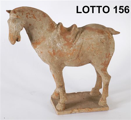 SCULTURA IN TERRACOTTA RAFF. CAVALLO ASIA XVII° SEC. H. 32