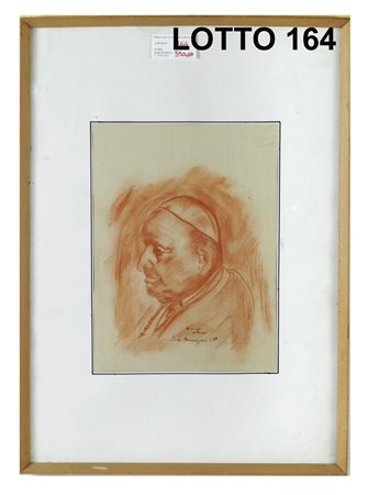 PIETRO ANNIGONI (1910 – 1988) DISEGNO PASTELLO SU CARTA RAFF. PAPA MIS. 40 X 30