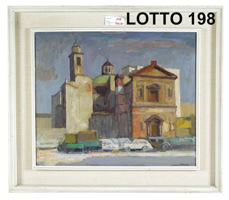 CARLO VARESE (1903 - 1977) DIPINTO OLIO SU TELA RAFF. PAESAGGIO URBANO MIS....