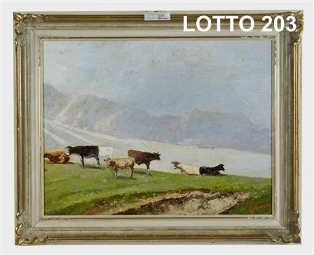 GIUSEPPE BONACINA (1955) DIPINTO OLIO SU TAVOLA RAFF. PASCOLO IN VAL SERIANA...