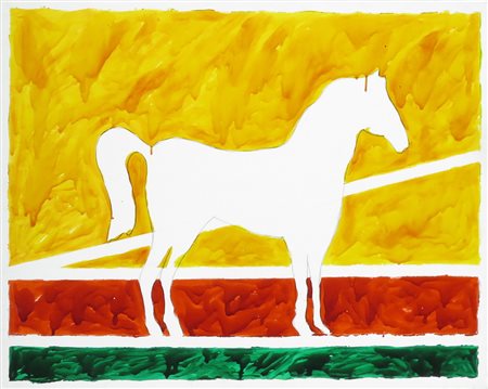 SCHIFANO MARIO, Dipinto olio su tela "Cavallino" firmato al verso cm 100x80