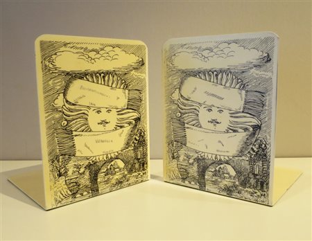 FORNASETTI, Piero Fornasetti, coppia di fermalibri raffiguranti volto di...