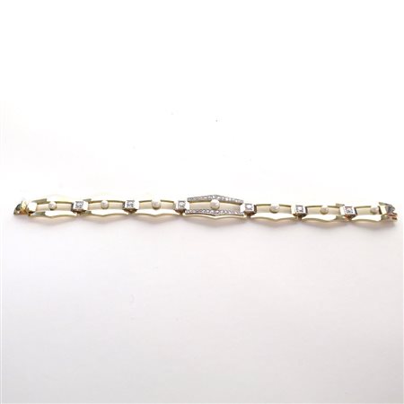 BRACCIALE, Bracciale oro giallo 18 KT perle e diamanti ct 1,70 Spagna 1930...