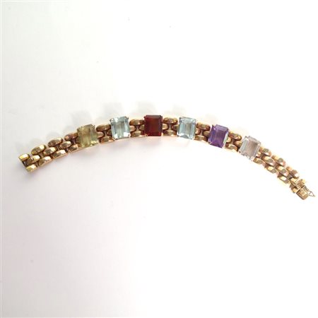 BRACCIALE, Bracciale oro rosa 14 KT pietre semipreziose acquamarina ametista...