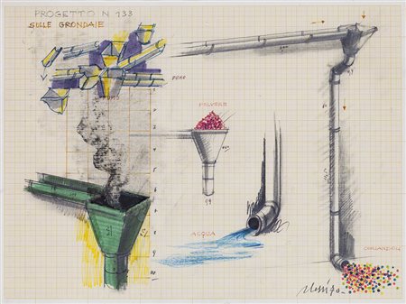 FABRIZIO PLESSI (1940) Progetto N.133 - Sulle grondaie, 1970 Tecnica mista su...