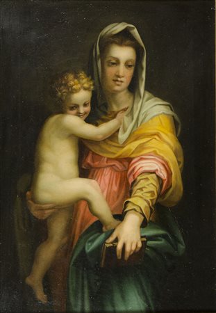 Scuola toscana del XIX secolo "Madonna con bambino" cm. 50x33 - olio su tela