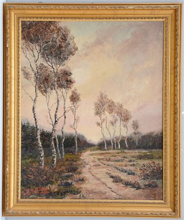 Ignoto "Paesaggio con alberi" olio su tela (cm 76x70) firmato Max De Tiege in...