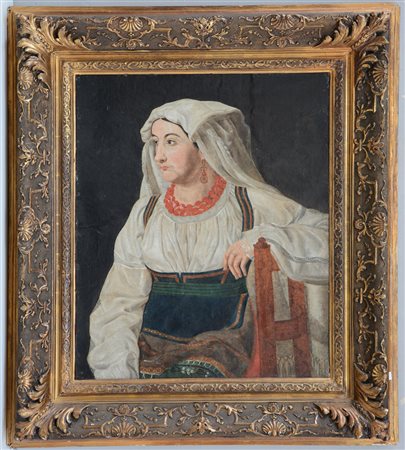 Ignoto sec XIX. "Ritratto di gentildonna" dipinto ad olio (cm 66x54) in...