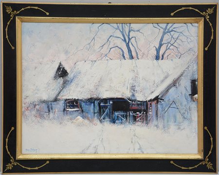 Ignoto "Cascina nella neve" olio su tela (cm 60x80) firmato Soren Edsberg in...