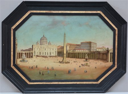 Ignoto "Piazza S. Pietro" olio su tela ottagonale (cm 66x97) in cornice...