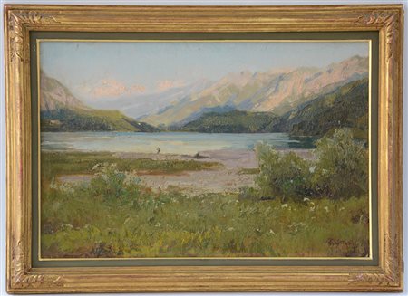 Carlo Vittori (Cremona 1881- 1943)"Mattino sereno. Lago di Ledro" olio su...