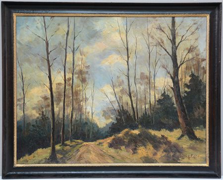 Willy Kampf "Sentiero nel bosco" olio su tela (cm 70x90) firmato in basso a...