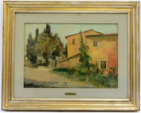 Sbrana Antonio 1935 (attr.) "Casolare" olio su compensato (cm 35x50) In cornice